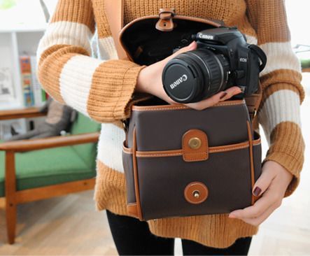 Large Leather Cube Camera Bag