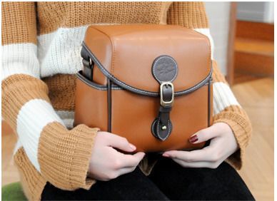 Large Leather Cube Camera Bag