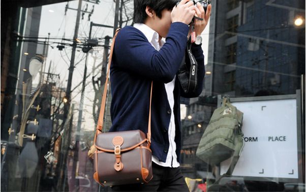 Large Leather Cube Camera Bag