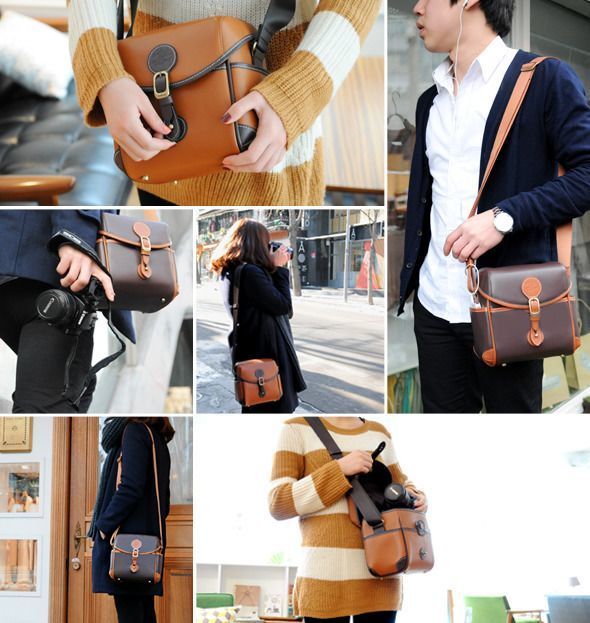 Large Leather Cube Camera Bag