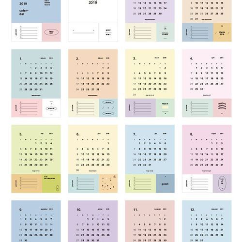 2019 Pastel Happy Month Calendar
