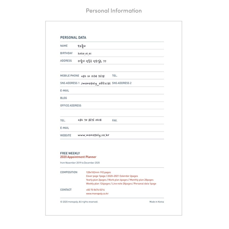 2020 Medium Weekly Appointment Planner