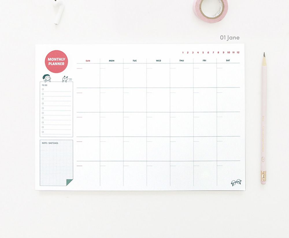 MochiThings: Hello Jane Monthly Schedule Pad